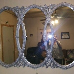 Authentic 1960s  Metallic Silver Tri-Ring Mirror